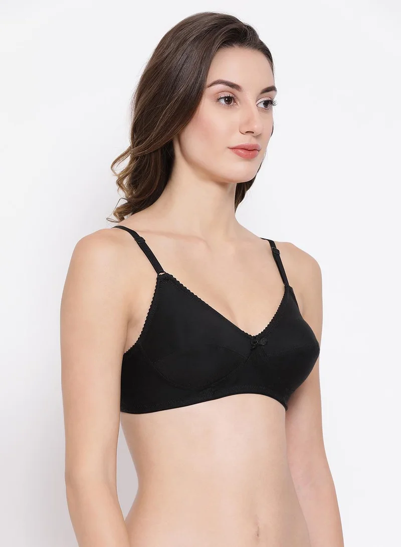 Clovia Black Non-Padded Non-Wired Full Coverage Bra in Black - Cotton for Women | Best Price UAE